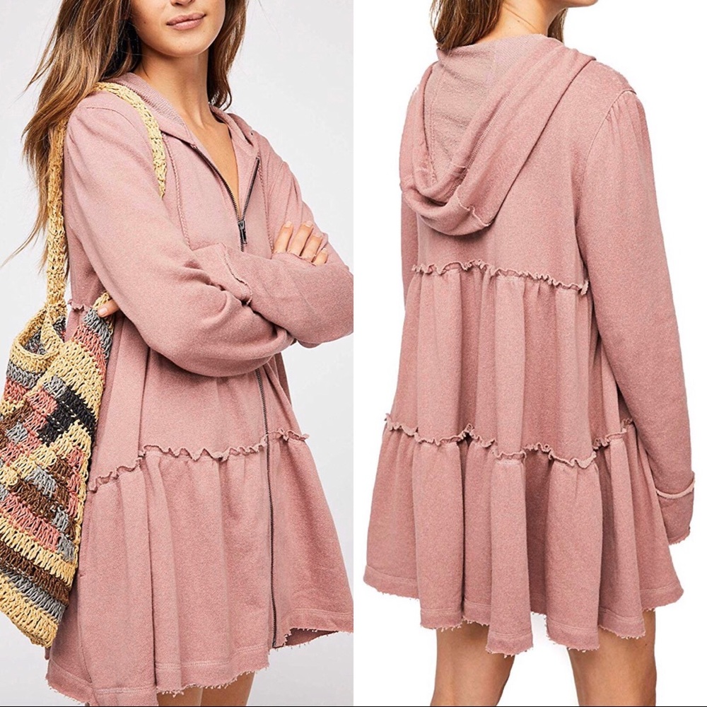 Women's Pink Hooded Zip-Front Sweatshirt - Picture 2 of 8
